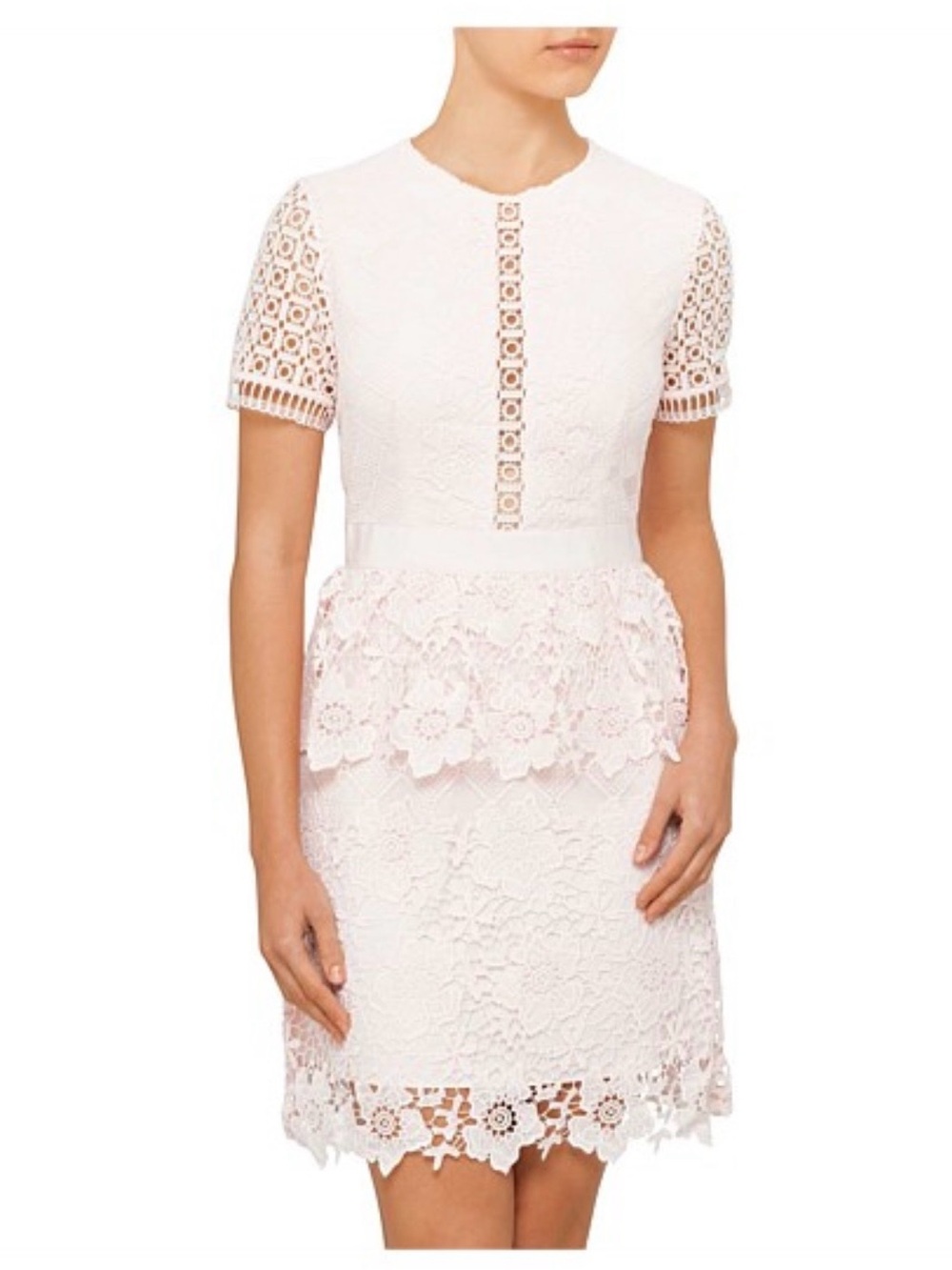 Ted Baker London DIXA Layered Lace Peplum Dress Pale Pink Size 1